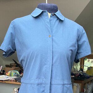 Sherpa Shirt Dress Blue Gray Quick Dry Pockets Travel Button Down
